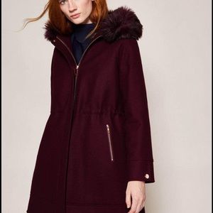 BNWT Ted Baker women Wool hooded parka maroon  Ted Baker size 5  Large